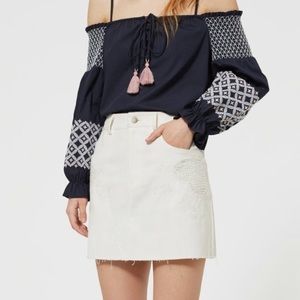 Rebecca Minkoff Eva Embroidered Denim Mini Skirt